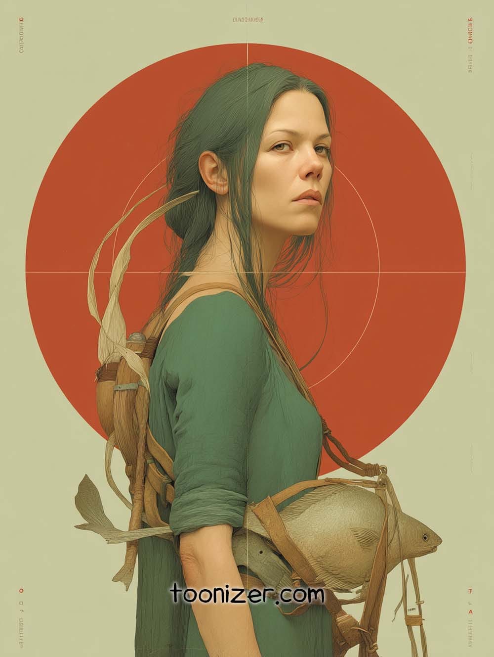 Woman with fish, minimalist art style