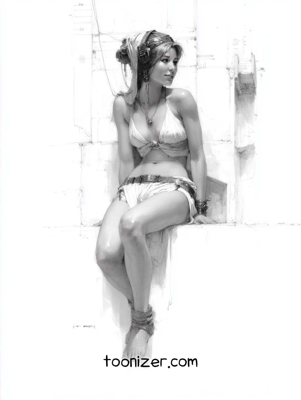 Sketch of a woman sitting on ledge
