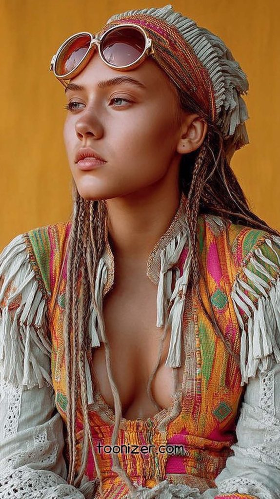 Woman in colorful outfit with sunglasses