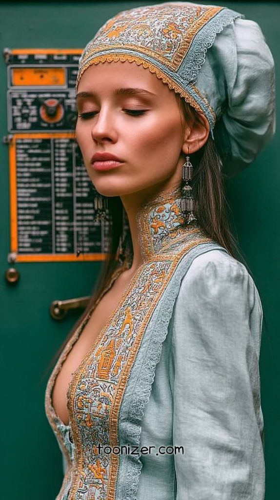 Woman wearing traditional embroidered clothing