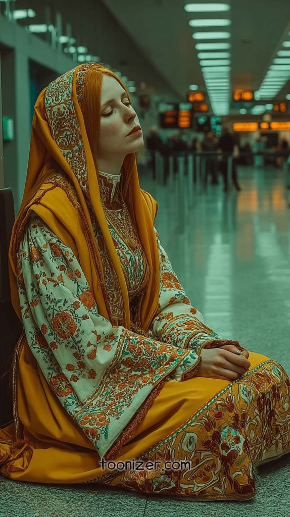 Woman in traditional dress at airport terminal