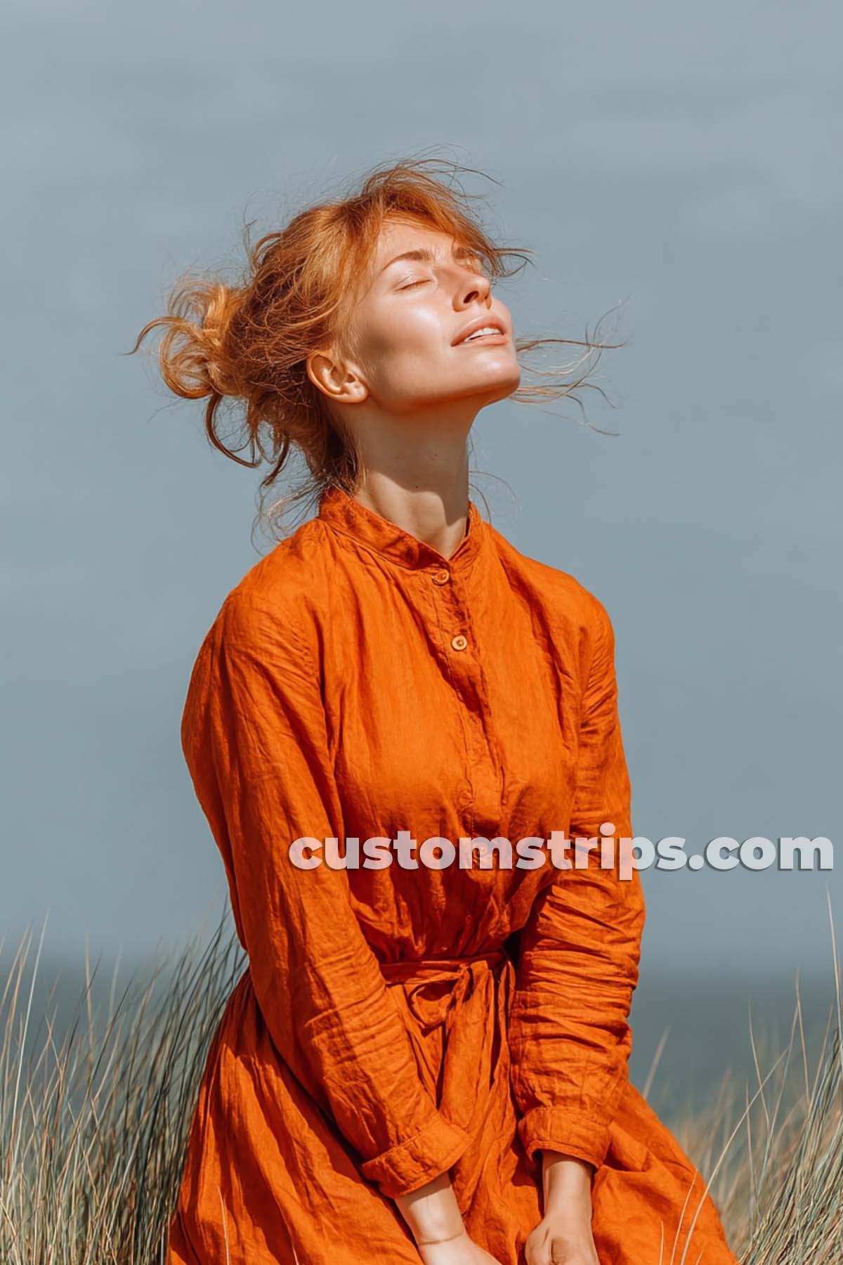 Woman in orange dress enjoying the sun