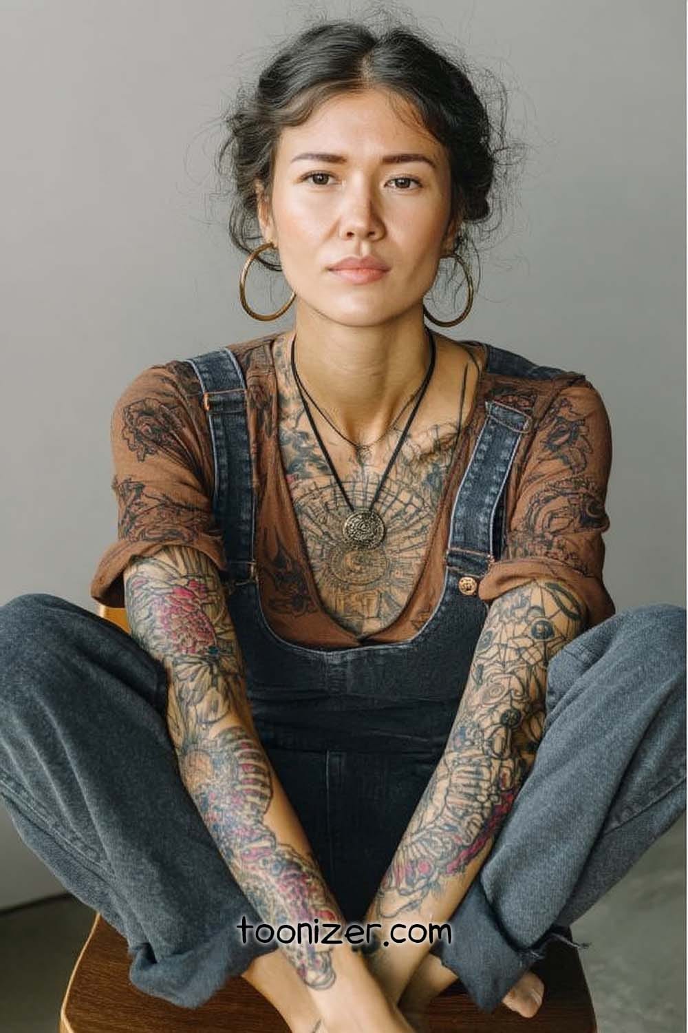 Person seated with tattoos in casual attire