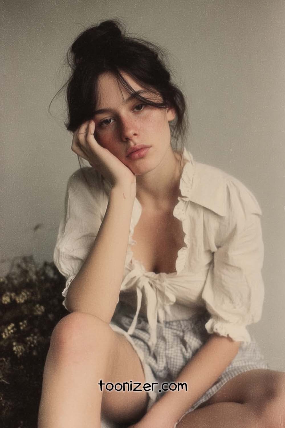 Woman resting head on hand in soft light