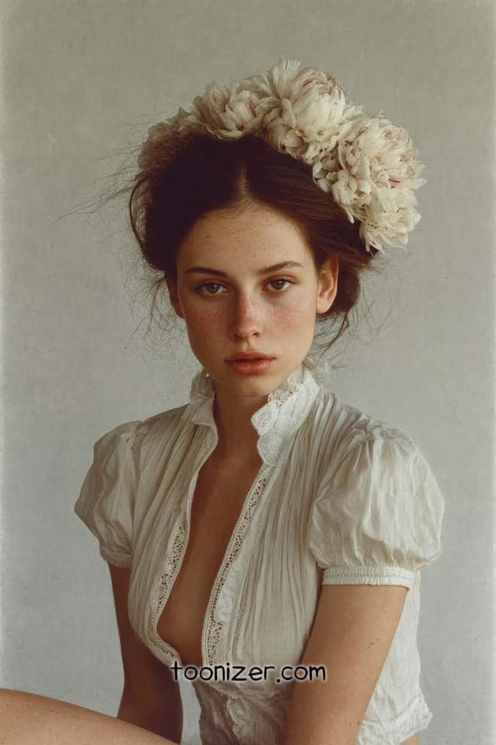 Young woman with white flowers in hair