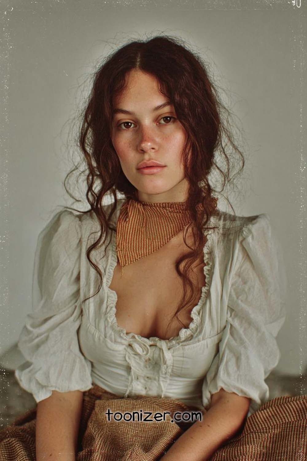 Vintage-style portrait of woman with wavy hair