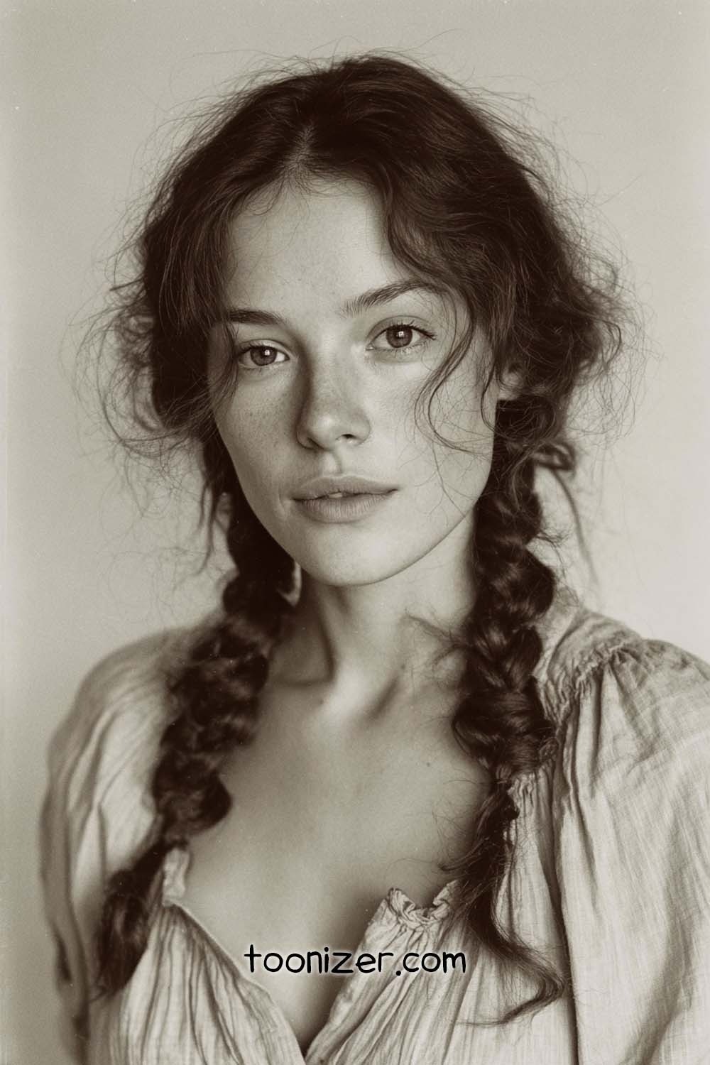 Sepia portrait of woman with braided hair