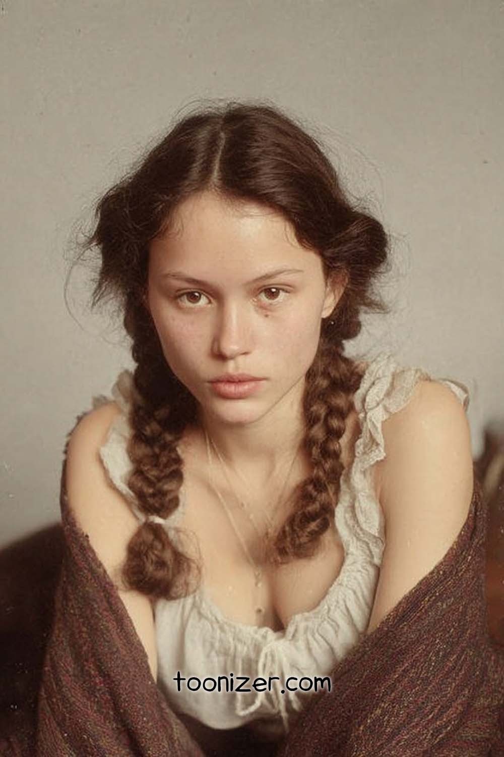 Young woman with braided hair in rustic portrait