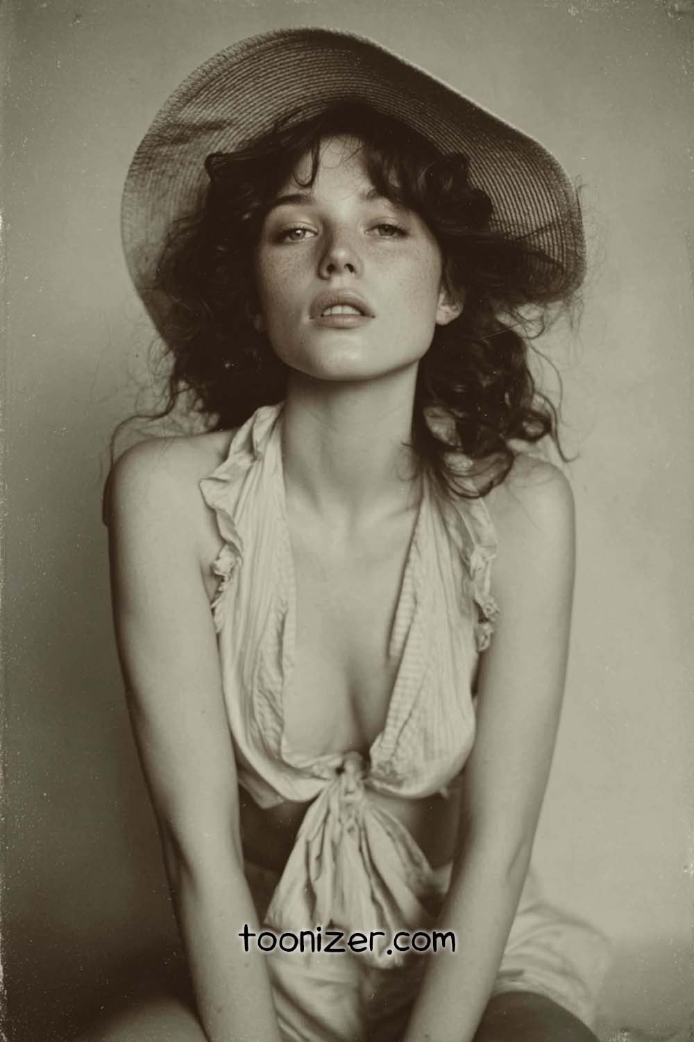 Sepia portrait of woman in hat and blouse