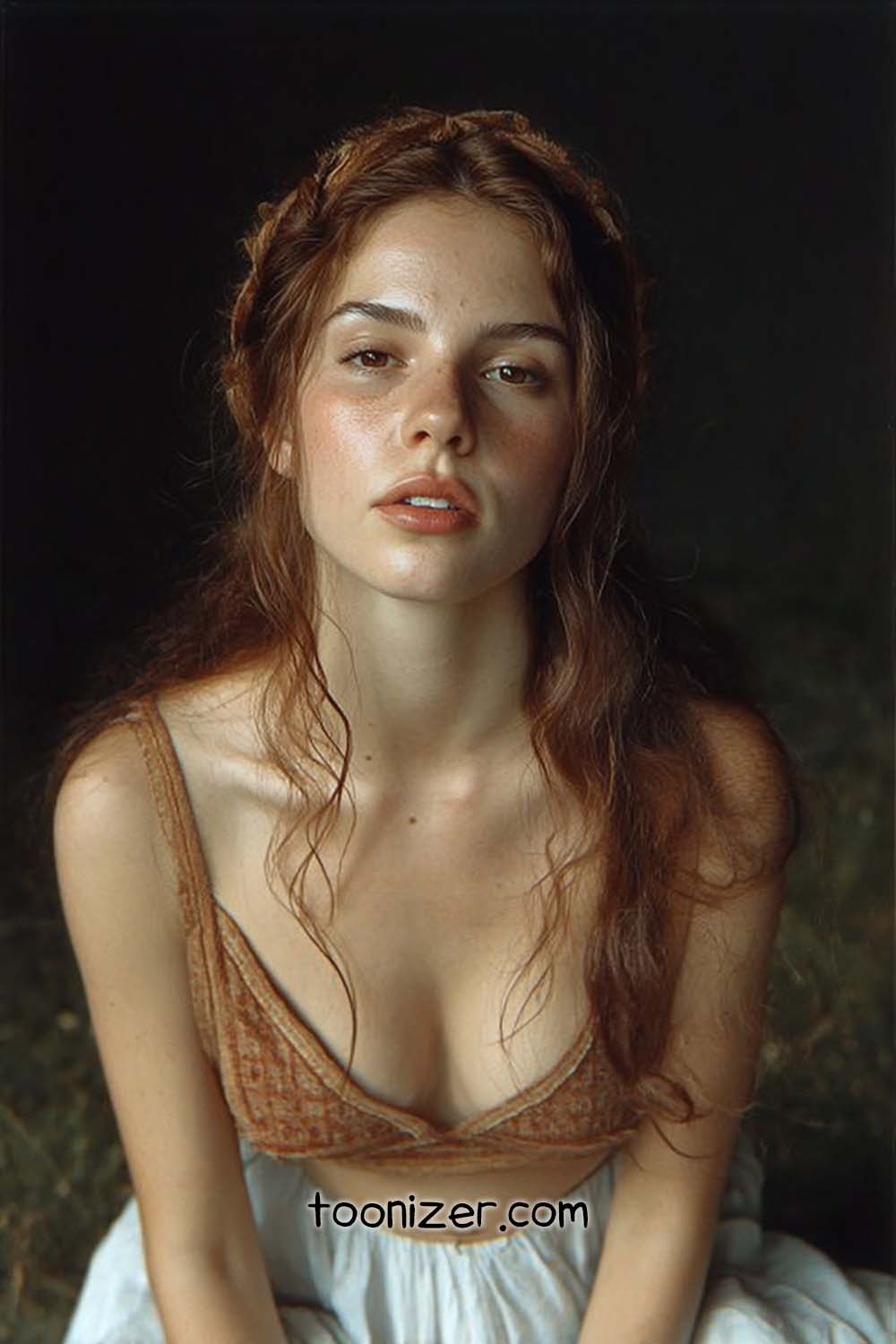 Portrait of young woman with braided red hair