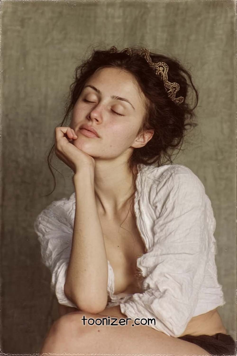 Woman with eyes closed in vintage portrait