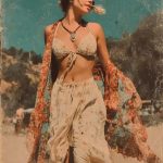 Stylish woman in boho outdoor setting