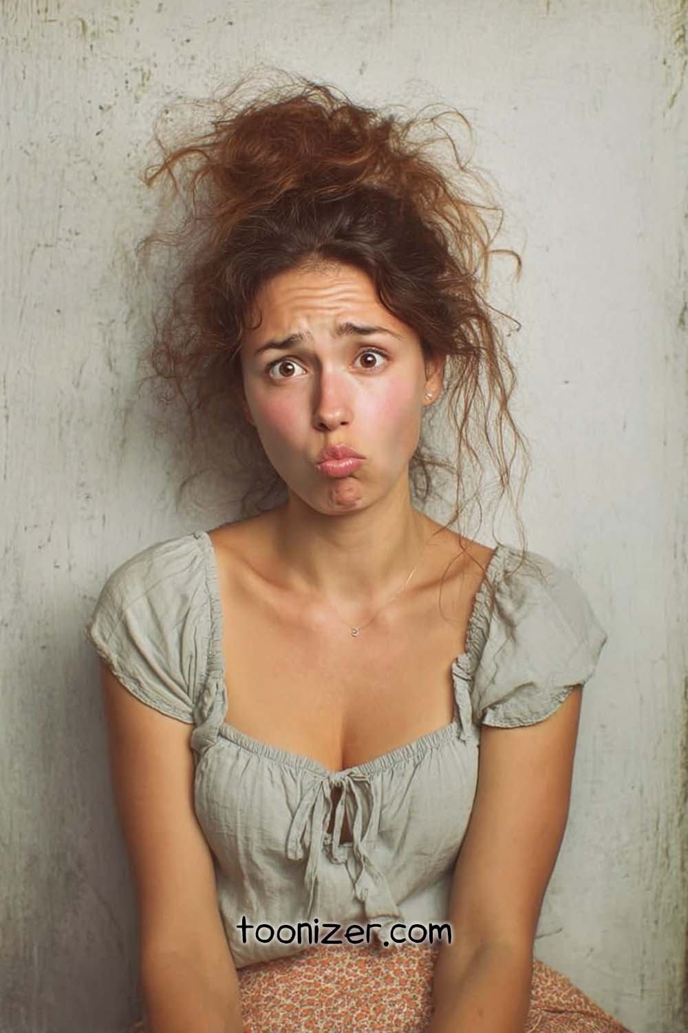 Woman with messy hair making a funny face