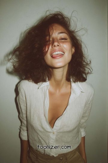 Smiling person with open collar shirt