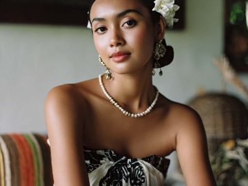 Woman with flowers in hair, elegant jewelry