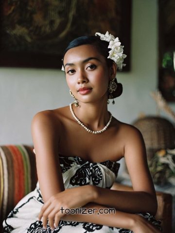 Woman with flowers in hair, elegant jewelry