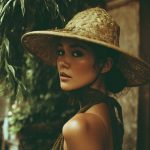 Woman in straw hat, outdoor portrait