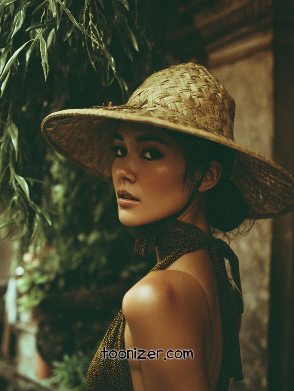 Woman in straw hat, outdoor portrait
