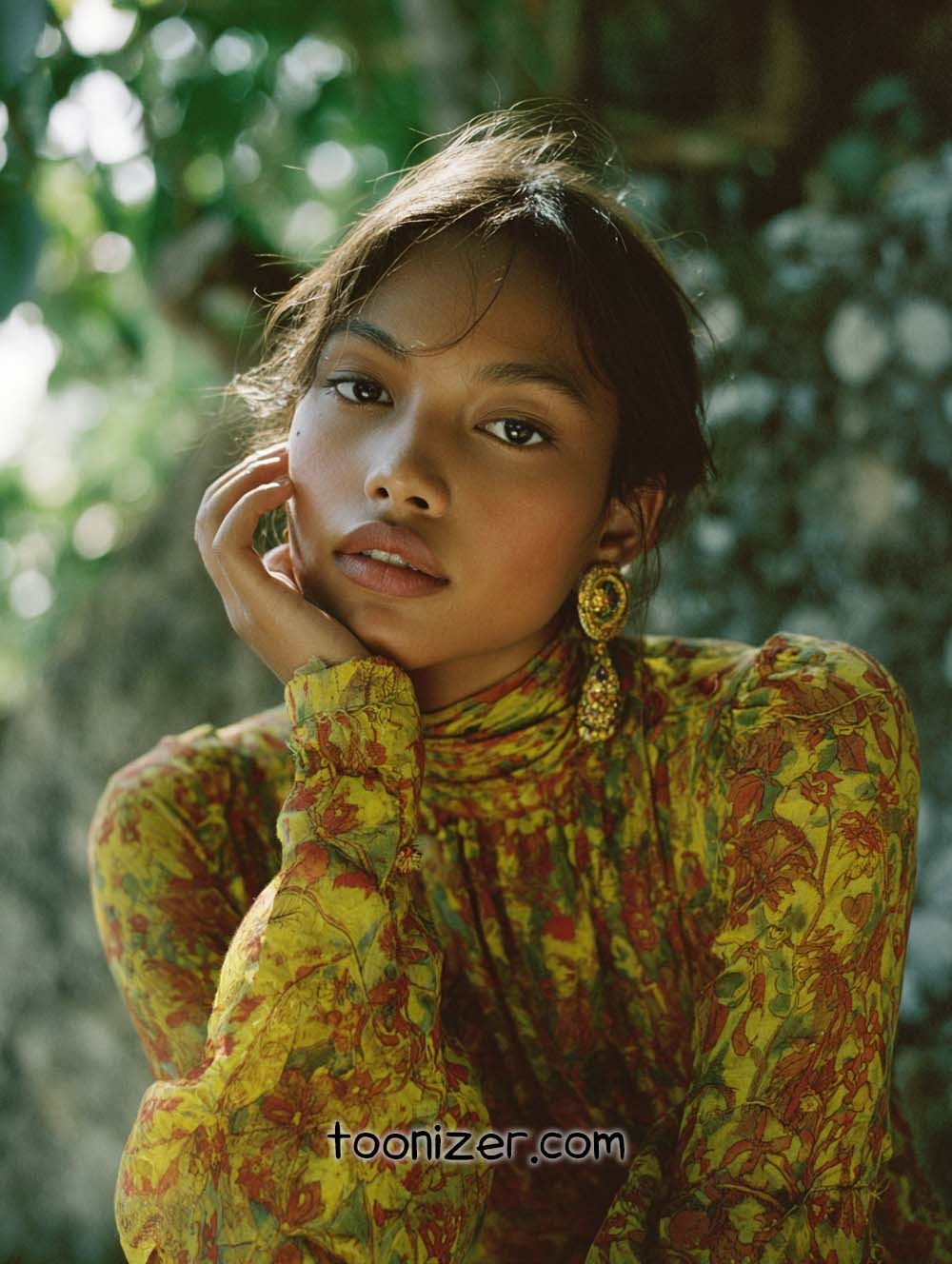 Woman in floral dress outdoors