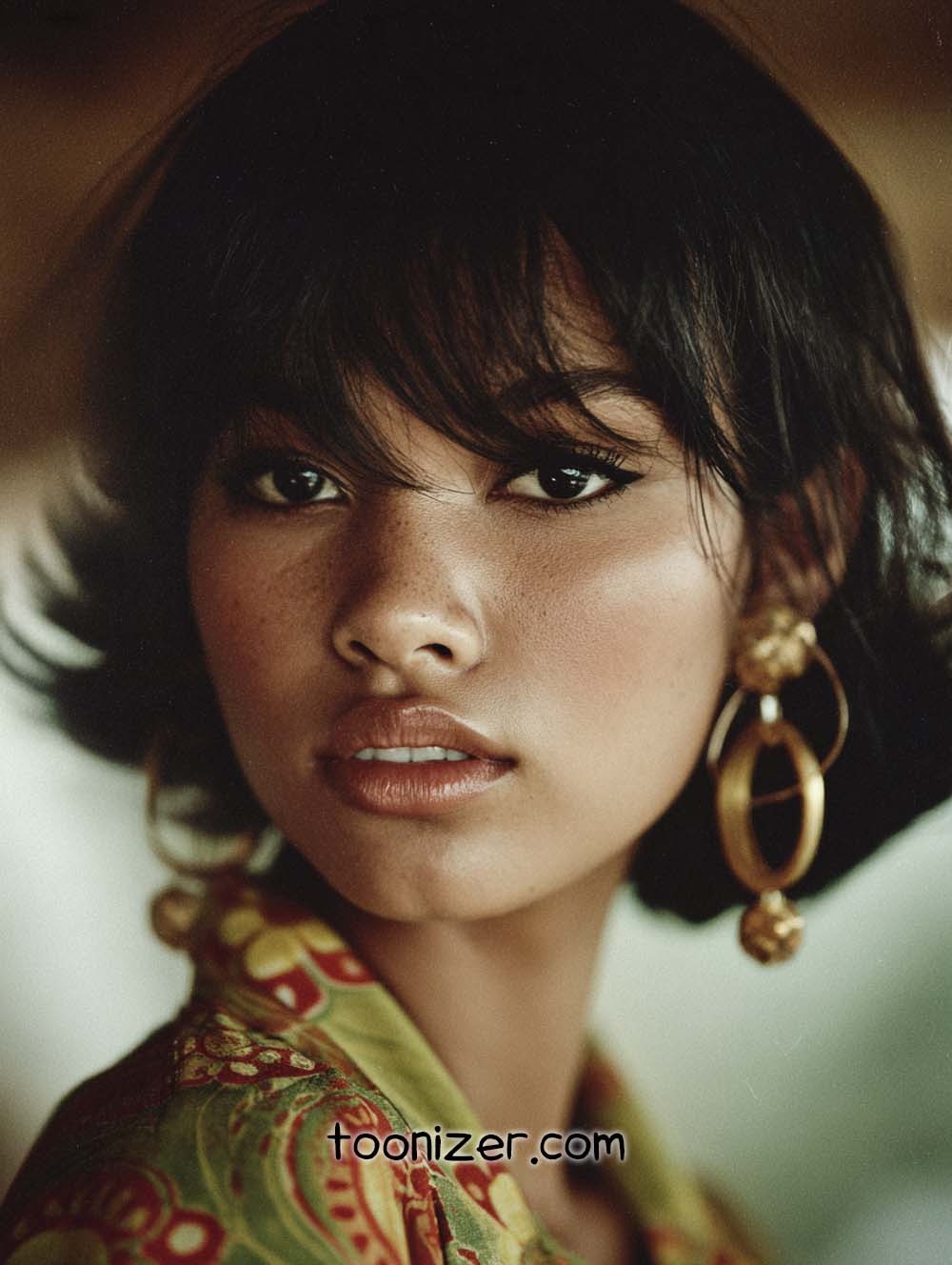 Portrait of woman with short black hair.