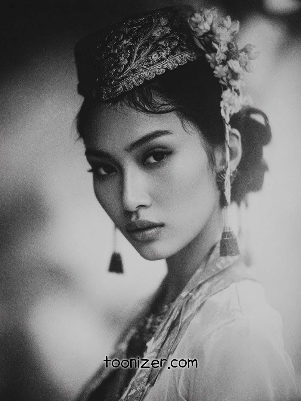 Vintage portrait of woman in traditional attire