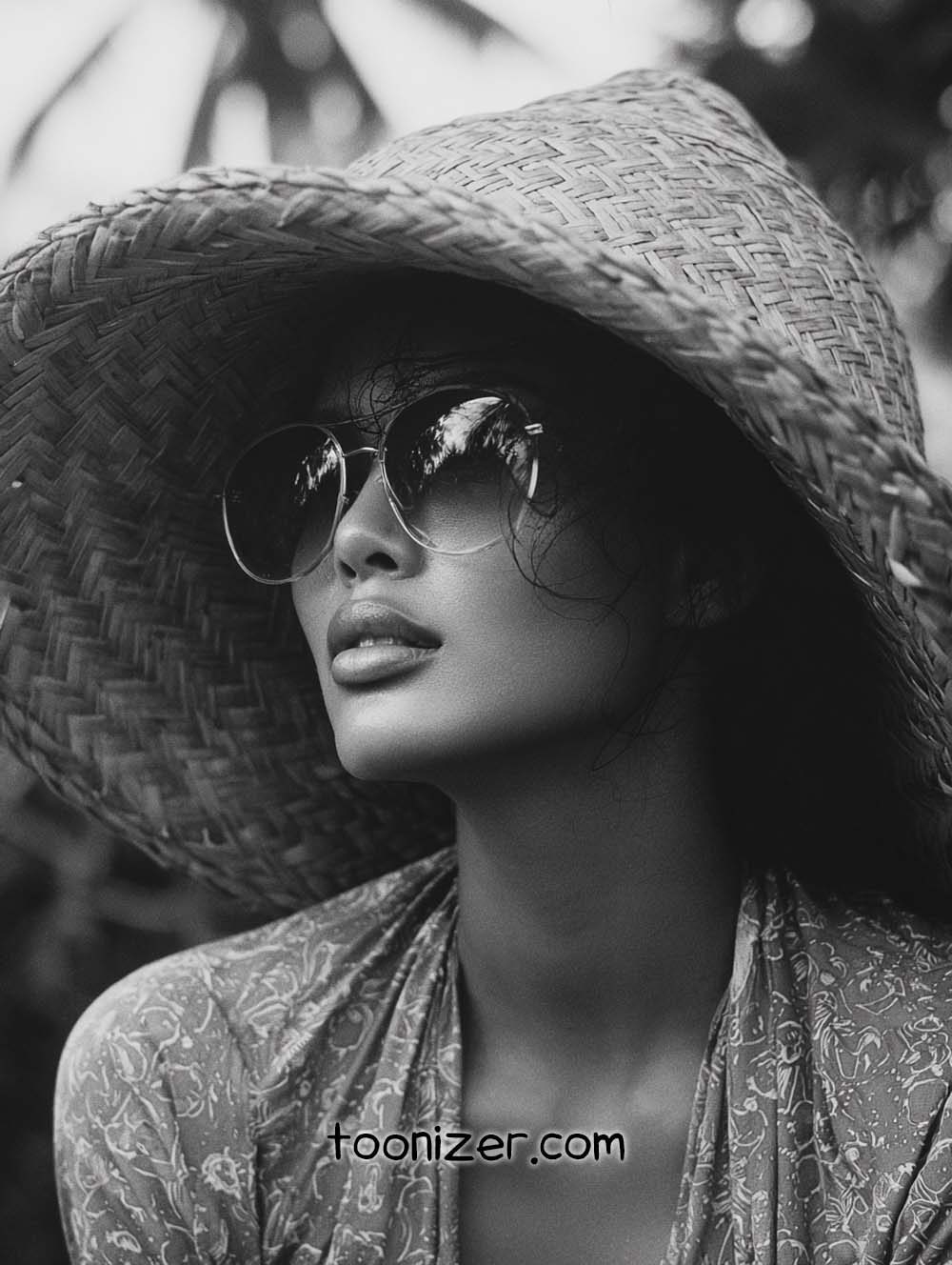 Woman in large sun hat and sunglasses