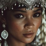 Woman with intricate silver headdress and earrings