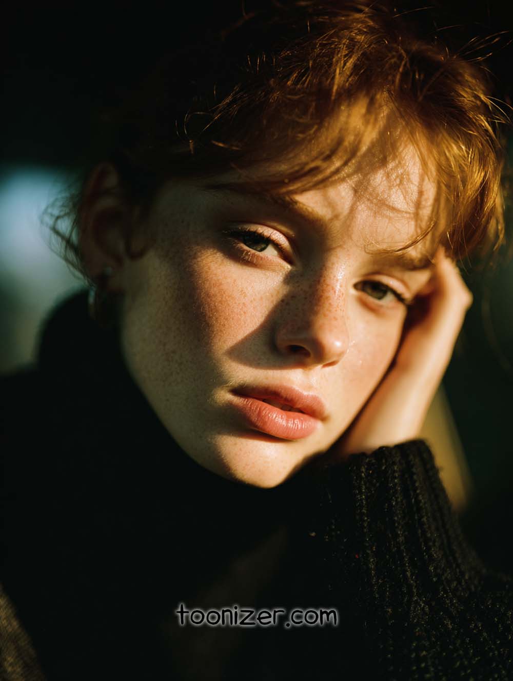 Person with red hair and pensive expression