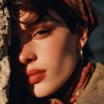 Woman with red scarf in sunlight