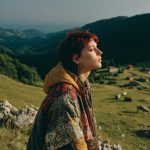 Person outdoors enjoying scenic mountain view