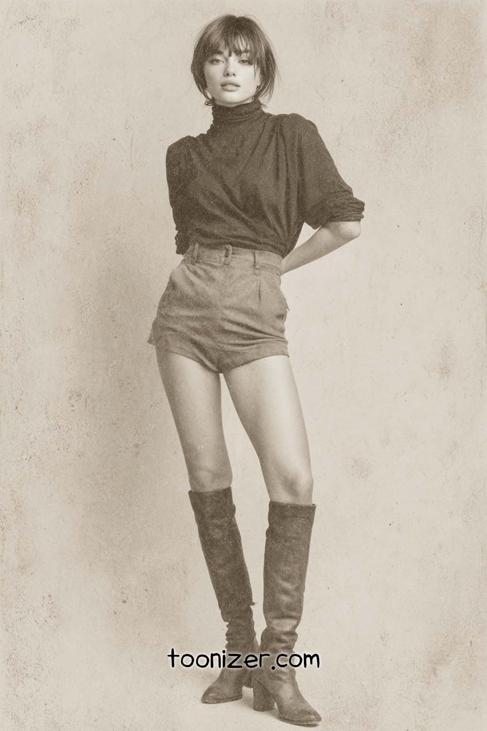 Vintage-style portrait of fashionable person in boots.
