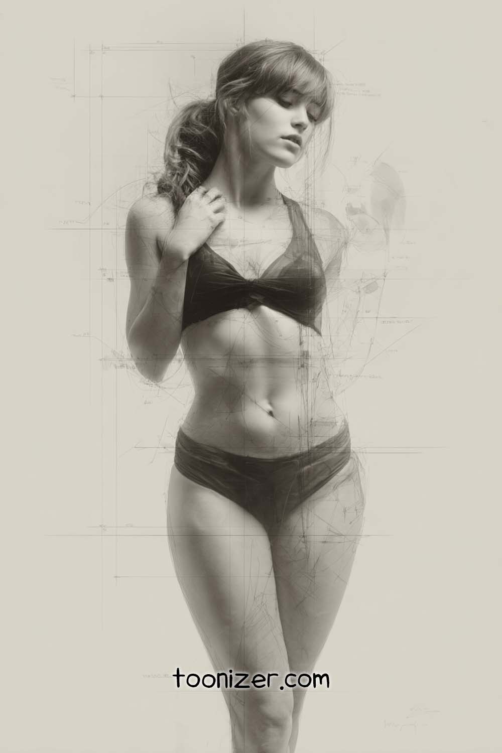 Artistic sketch of a woman in black lingerie