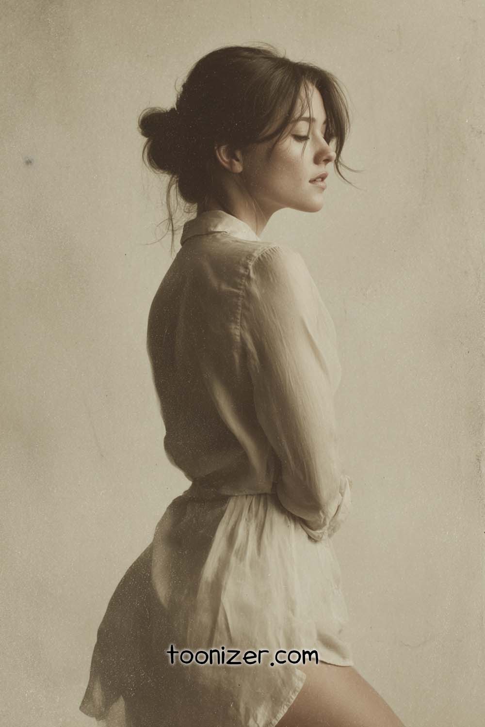 Sepia portrait of a woman in profile.