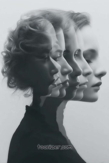 Artistic profile portraits of a woman overlapping