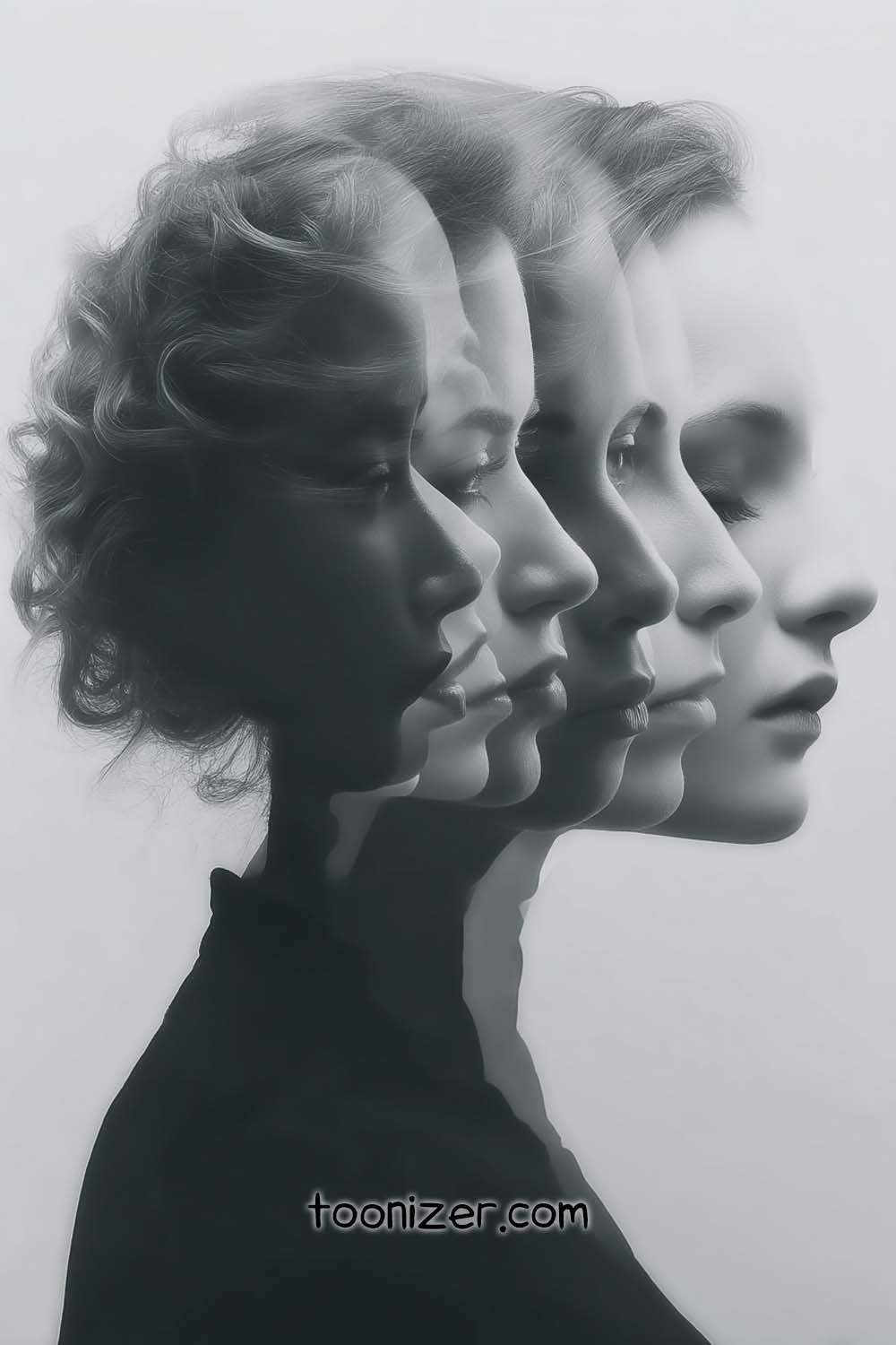 Artistic profile portraits of a woman overlapping
