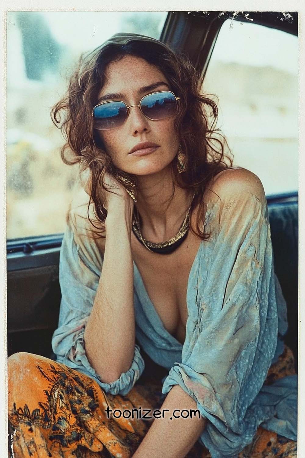 Woman in sunglasses, relaxed, retro vibe
