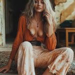 Woman in vintage clothing sitting on a step.