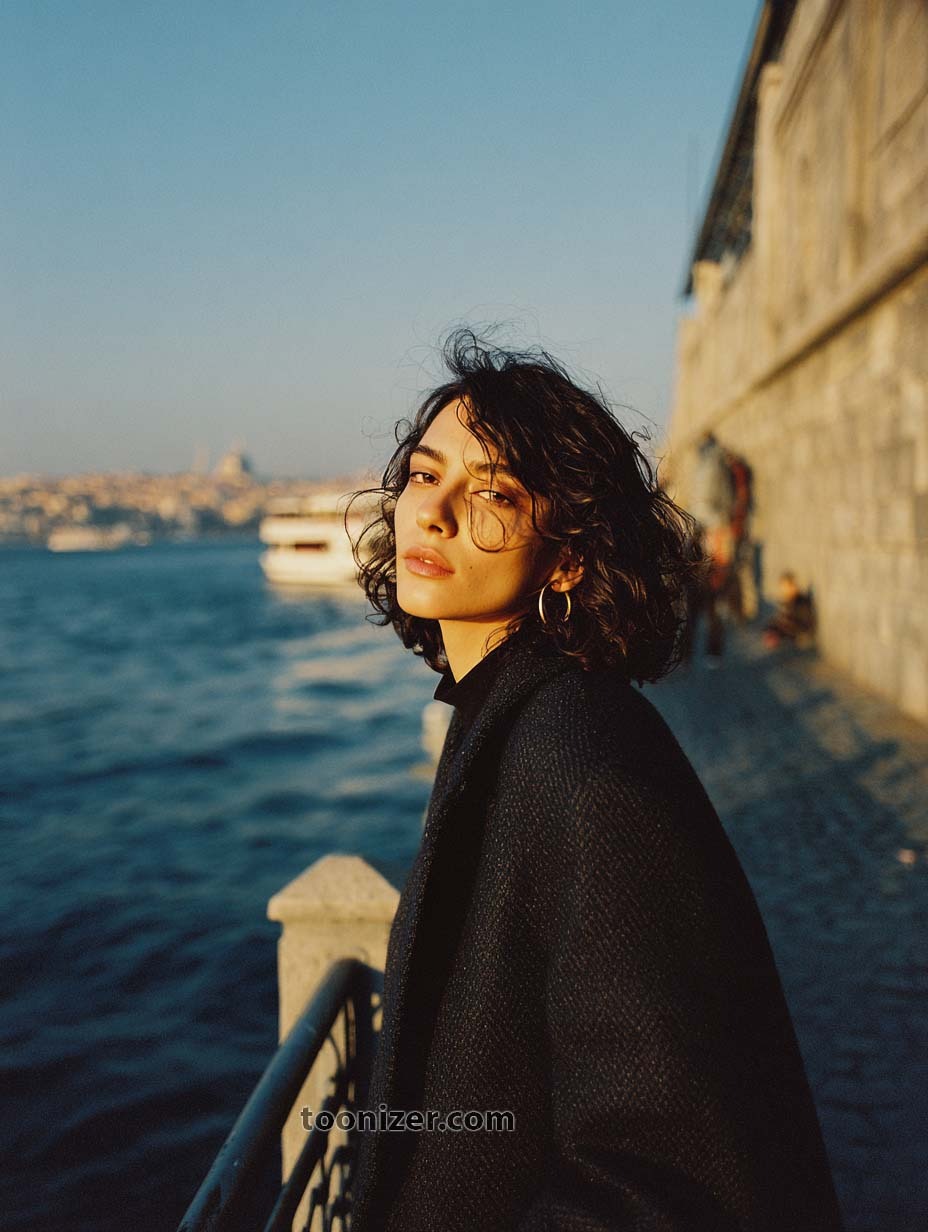 Person standing by water on a sunny day.