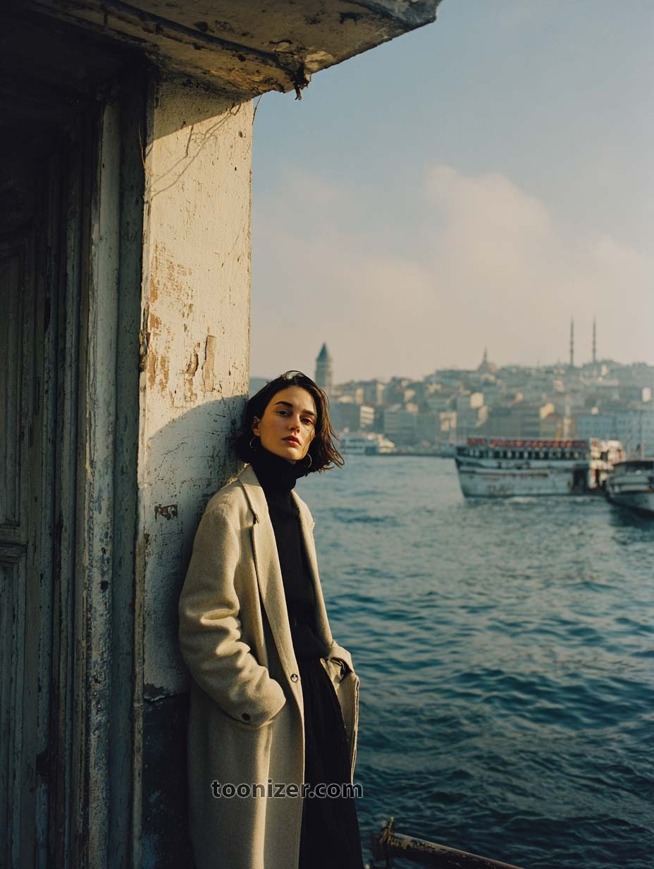 Person standing by the water in winter clothing