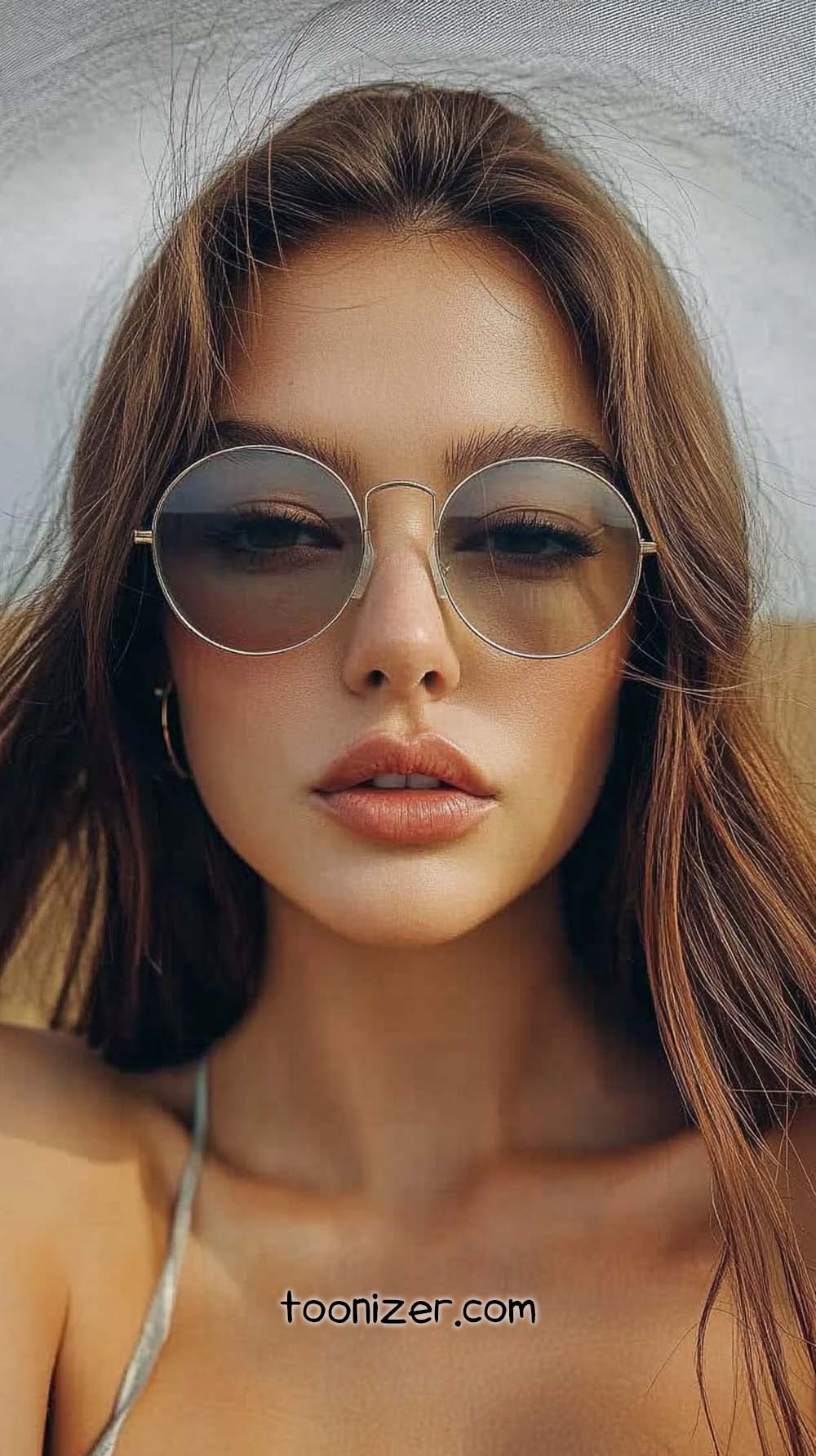 Woman wearing sunglasses and hoop earrings outdoors.