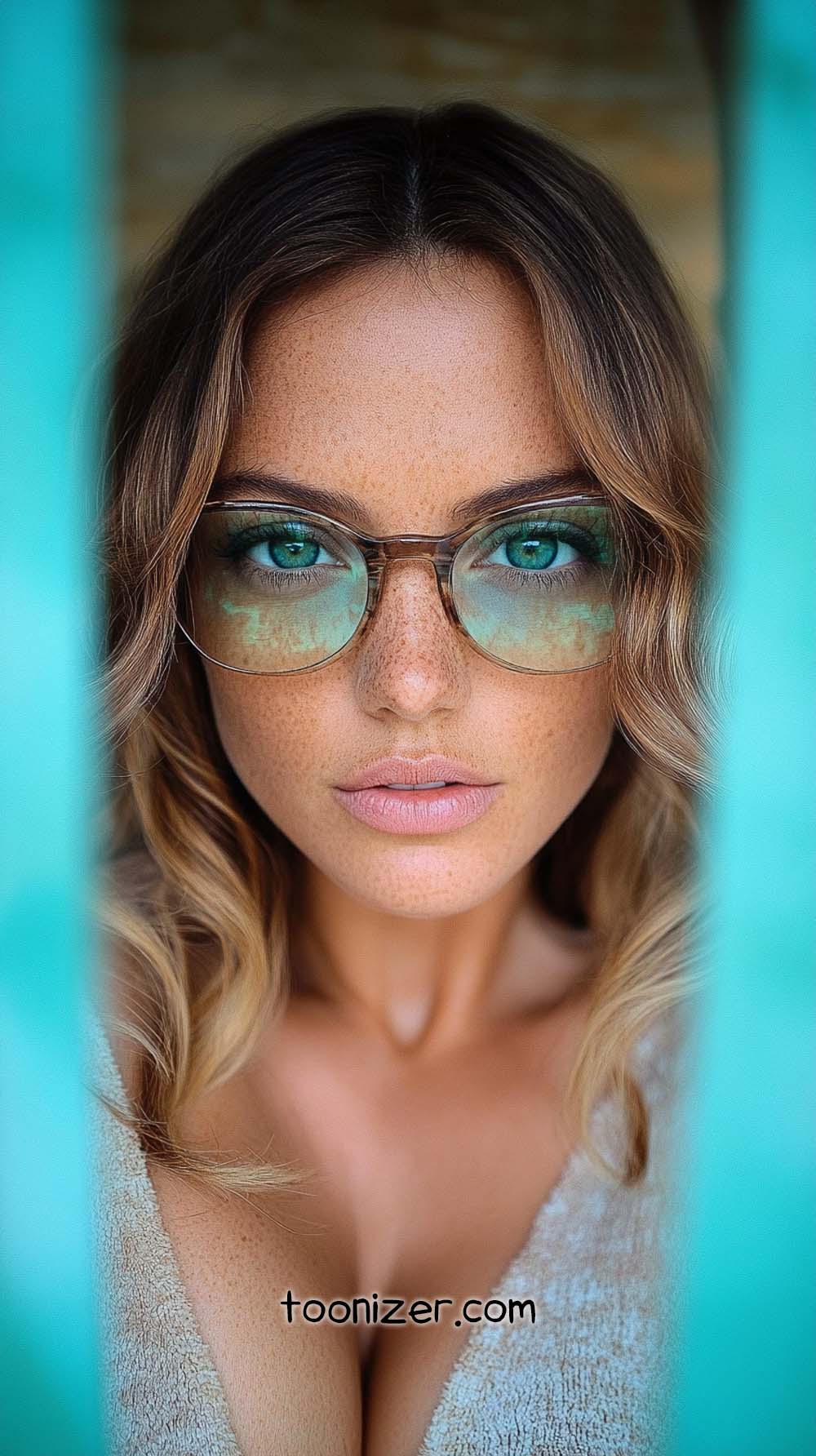 Woman with freckles wearing glasses