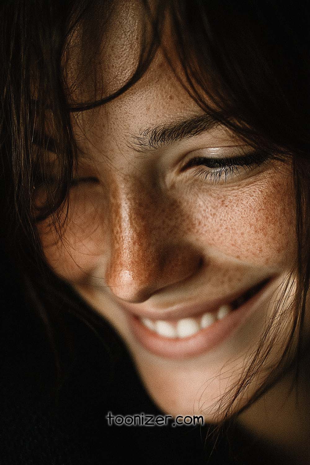 Close-up of smiling person with freckles