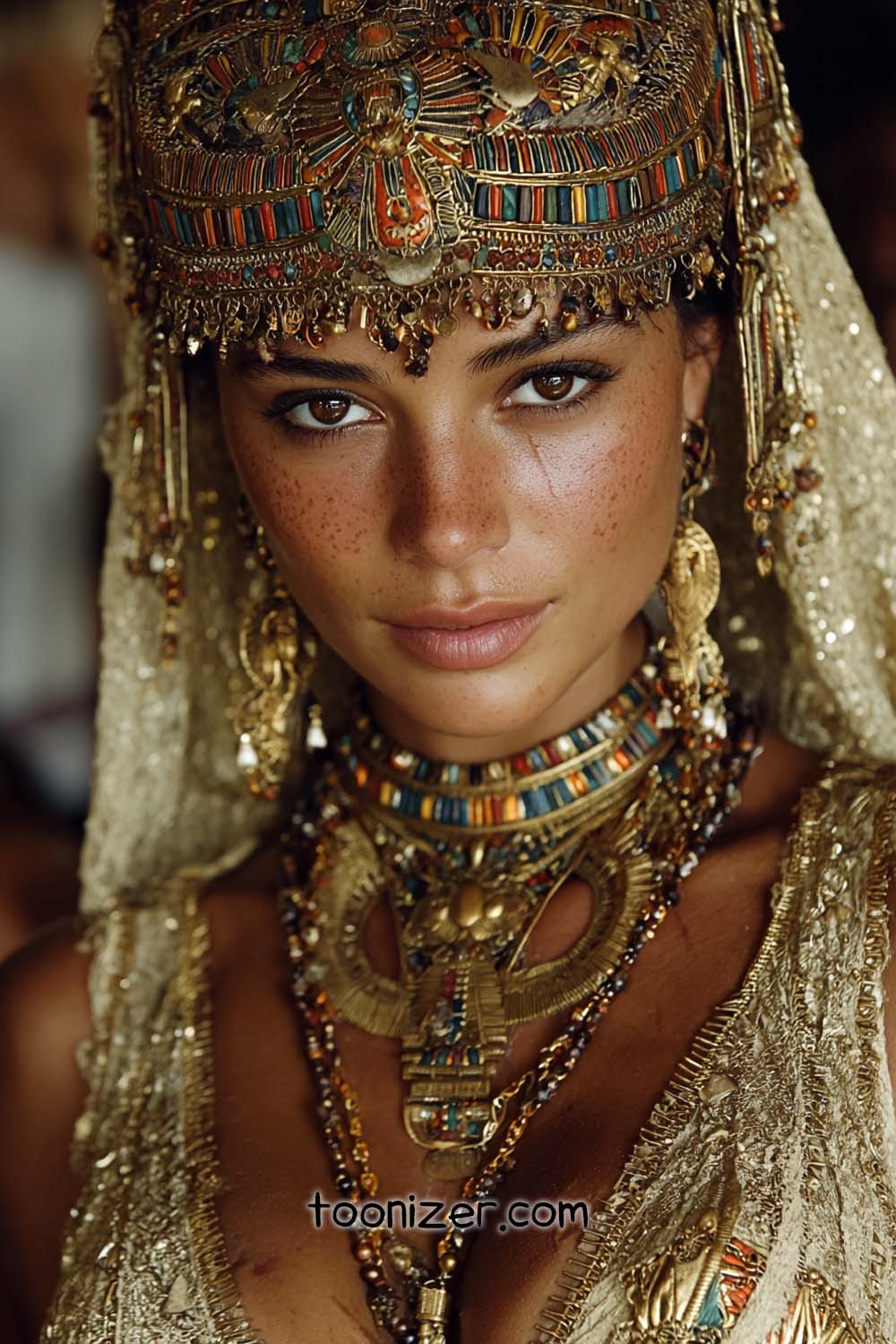 Woman in ornate golden Egyptian attire