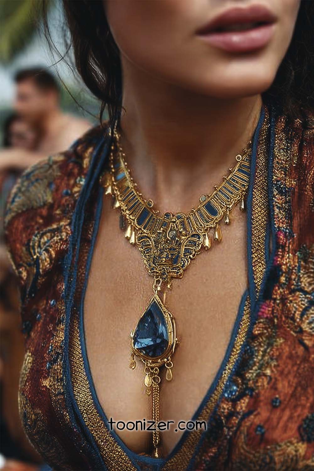 Elegant gold necklace with blue gem pendant