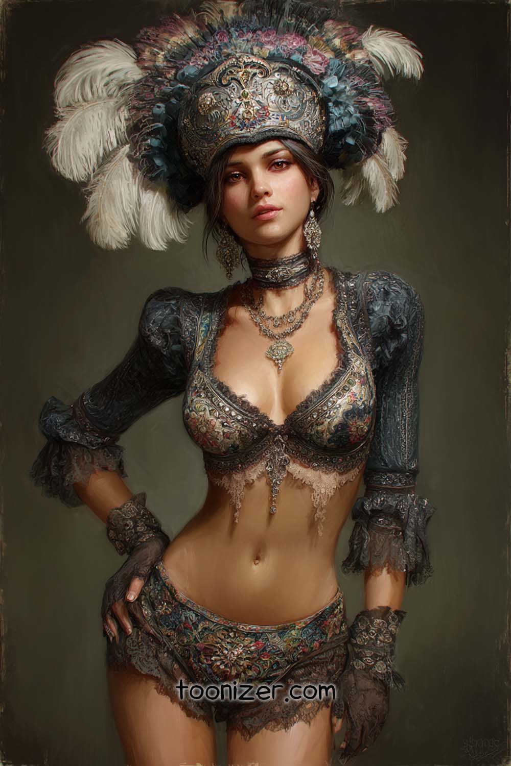 Illustration of woman in ornate costume and headdress.