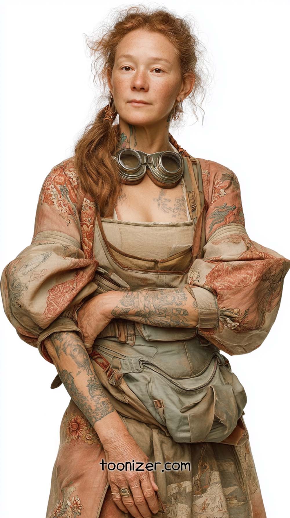 Woman in steampunk attire with goggles