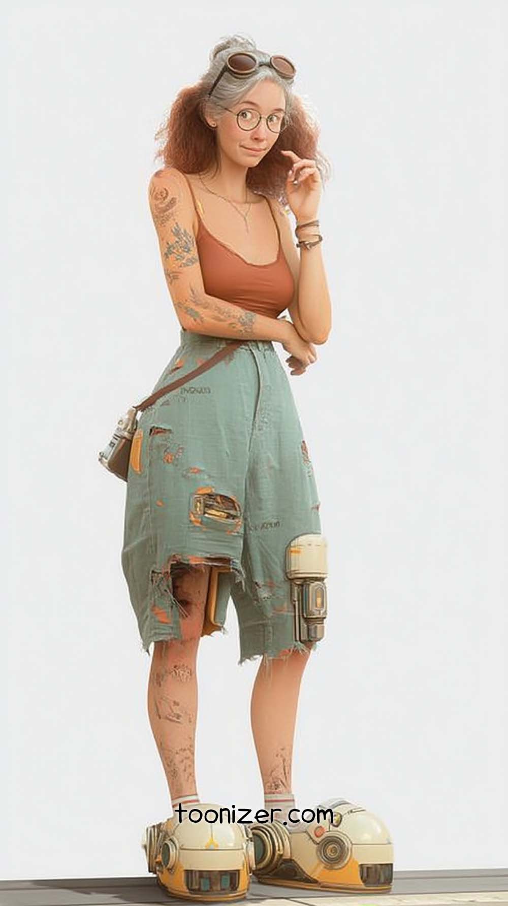 Stylish woman with tattoos and cybernetic enhancements.