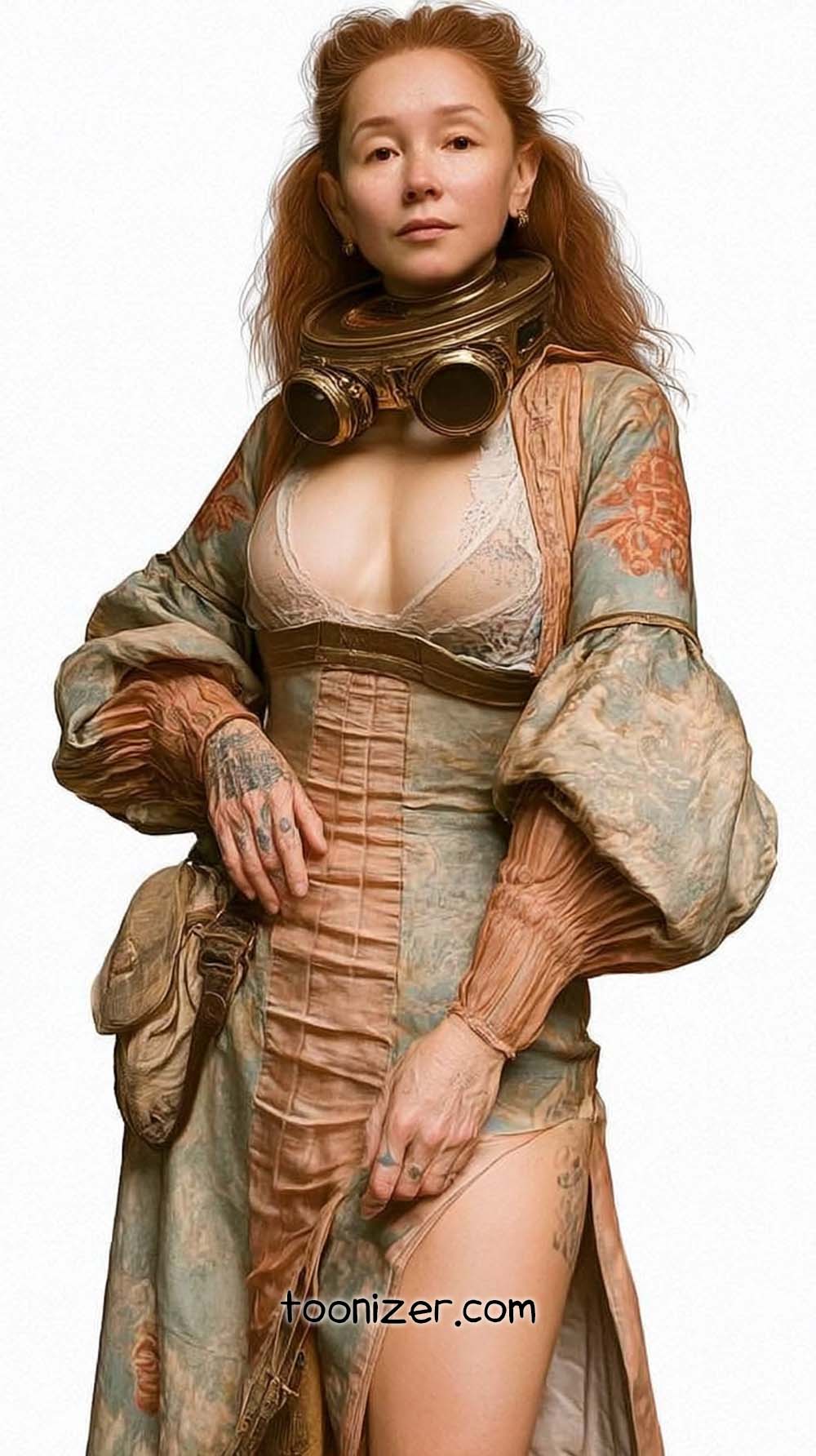 Woman in vintage dress with goggles