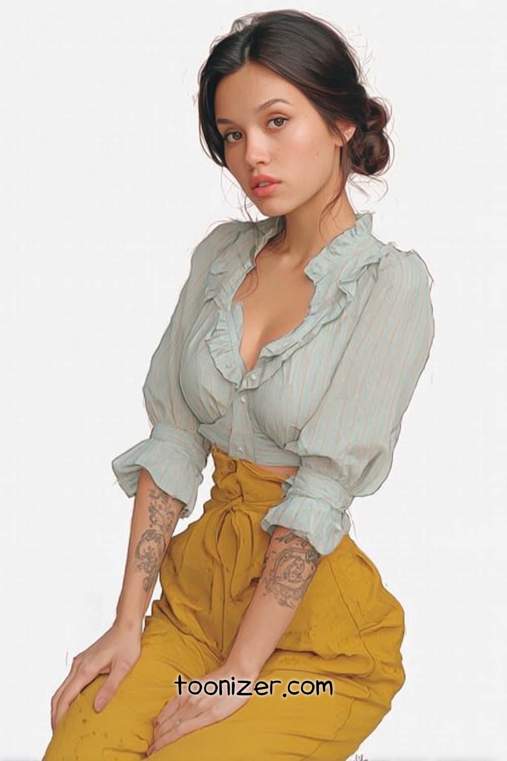 Woman with tattoos in vintage attire