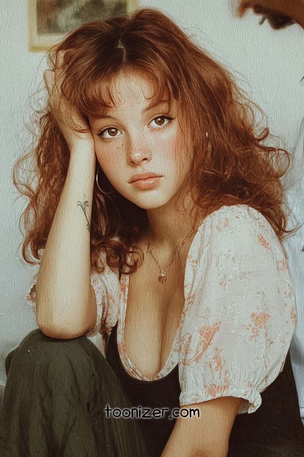 Stylized portrait of a woman with curly hair